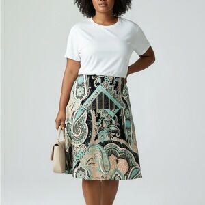 Carol Little Black Turquoise Paisley Midi Skirt - Size XL